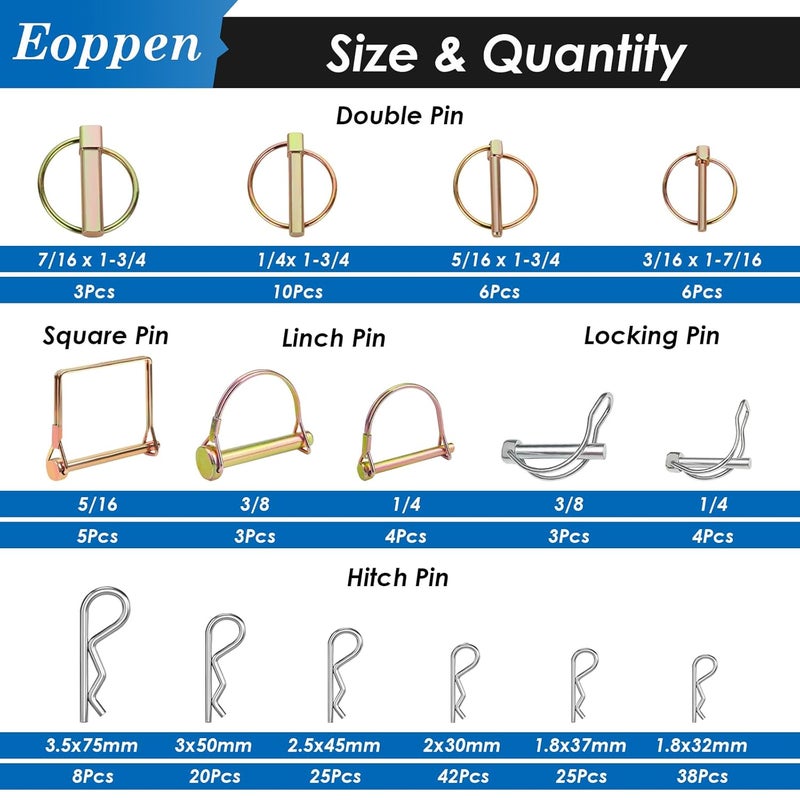 Eoppen 202Pcs Hitch Pins Clip Pins Assortment Kit, Heavy Duty Tractor Pins Linch Pins PTO Pins Tractor Accessories for Trailers, Tractors, Trucks, Lawn Mower - Image 4